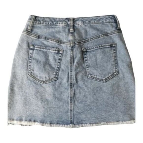 Wild Fable Target Studded Blue Denim Mini Skirt Frayed Hem Women Size S Pockets - Picture 3 of 8